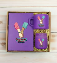 BK Gift Kişiye Özel İsimli DTF Best Friend Temalı Mor Defter & Kahve Fincanı & Mum Hediye Seti-5, Arkadaşa Hediye, Doğum Günü Hediyesi