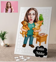 Karikatürlü Kişiye Özel Veteriner Kadın Puzzle