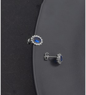 925 Ayar Gümüş Oval Safir Model Küpe