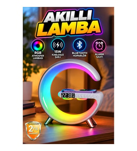 15W Kablosuz Şarjlı Atmosfer Lambası – Bluetooth Hoparlör ve Alarm Saatli