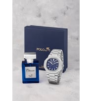 Polo Air Takvimli Premium Çift Klipsli Erkek Kol Saati Ve 55 ml Parfüm Seti Gümüş Lacivert Renk ST-5025E2