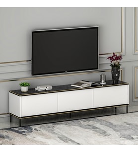 TV Sehpası Kozan Beyaz Siyah Mermer Desen 180 cm
