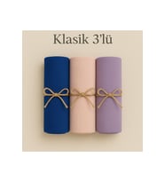 Penye Pamuksu Şal Klasik 3 lü Set (Saks)