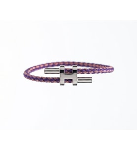Unisex H Model Silver Renk Çelik Detay Mor ve Pembe İp Bileklik