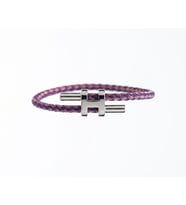 Unisex H Model Silver Renk Çelik Detay Mor ve Pembe İp Bileklik