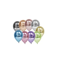 Happy Bırthday Baskılı Karışık Krom Balon 10 Lu
