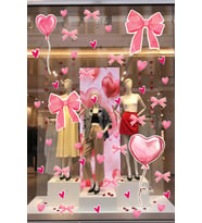 Pembe Kalp Balon Romantik Sticker Seti - Cam Mağaza Vitrin Duvar Süsleme Seti