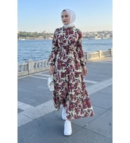 Çiçek Desenli Modal Elbise 1713 - Gül Kurusu