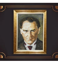 Altın Varaklı Çerçeveli Paspartulu Atatürk Tablo z5048 (Gold)
