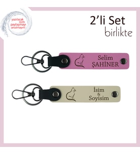 Kedili Kombin Sevenler İçin, Sevimli Tasarım, Kişisel Yazılı Anahtarlık, Pembe-Sütlü Kahve