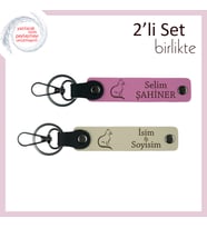 Kedili Kombin Sevenler İçin, Sevimli Tasarım, Kişisel Yazılı Anahtarlık, Pembe-Sütlü Kahve