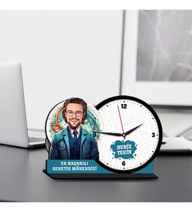 Erkek Genetik Mühendisine Hediye Karikatürlü MDF Masa Saati