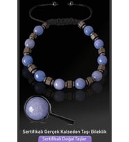Sertifikalı Mat Hematitli Gerçek Mavi Kalsedon Taşı Bileklik - Ayarlamalı (Çok Renkli)