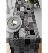 Gri Patchwork Kırk Yama Premium Masa Örtüsü Runner RNR292
