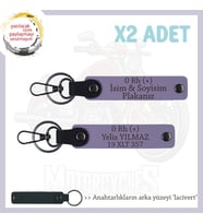 Motor Tutkunlarına, İsim Plaka ve 0+ Kan Grubu Yazılı Özel Üretim x2 Anahtarlık, Armağan, Mor-Laci (Çok Renkli)