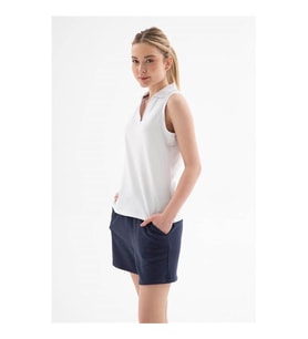 Fashion Friends Polo V Yaka Beyaz Kadın Kolsuz T-shirt 26Y0516K1