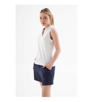 Fashion Friends Polo V Yaka Beyaz Kadın Kolsuz T-shirt 26Y0516K1