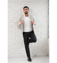 San&Fa Dik Yaka Çizgili Fermuarlı Regular Fit Yünlü Triko Hırka (Krem)