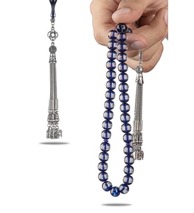 10 mm Küre Kesim Sürmeli Toz Kehribar Tesbih 5 Dallı Özel Tasarım Püsküllü Tespih