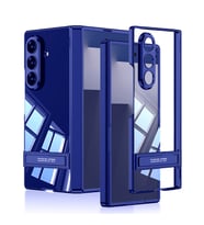 Galaxy Z Fold 7 Kılıf Kamera Korumalı Şeffaf Tasarımlı Lego Standlı Kılıf (Lacivert)
