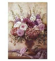 Ahşap Tablo Mermer Vazo Içindeki Karışık Çiçekler (50x70 Cm Boyut)