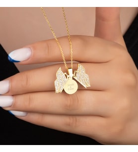 925 Ayar Gümüş Gold Kişiye Özel  Açılan Kelebek Kolye