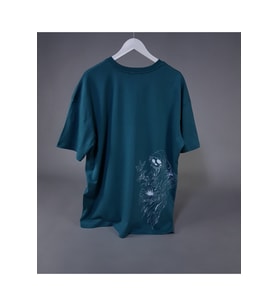 Azrail Baskılı Unisex Oversize Tişört – Ölüm Çiçeği Tasarımı (Yeşil)