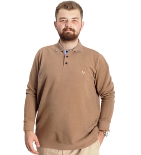 Mode XL Büyük Beden Erkek Sweat Polo Selanik Nakışlı 20440 Sütlü Kahve