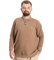 Mode XL Büyük Beden Erkek Sweat Polo Selanik Nakışlı 20440 Sütlü Kahve