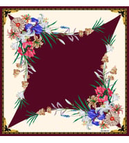 Çiçekli Desen Black Seri Twill Eşarp Eşarp Askısı ile Birlikte 90x90 cm Kahveren