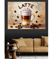 Kahve Fincanı Ve Taze Latte Dekoratif Kanvas - Mdf Ahşap Tablo