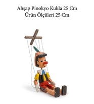 Ahşap Pinokyo Kukla 25 cm - İpli Dekoratif Tahta Oyuncak