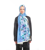 Çiçekli Desen Elegante Seri Şal Eşarp Askısı İle Birlikte 75x200 Mavi Sarı-75x20