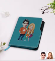 BK Gift Kişiye Özel Sevgililer Karikatürlü Turkuaz Termo Deri Defter-54