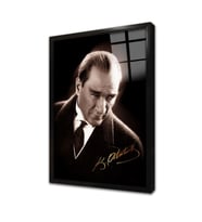İmzalı Atatürk Çerçeveli Cam Tablo