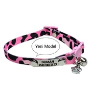 Gümüş Künyeli Isimli Kedi Tasması, Güvenlik Kilitli Tasma, Isimli Kedi Tasması, Gümüş Zımbalı Model (Beyaz - Siyah - Açık Pembe)