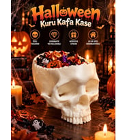 Halloween Cadılar Bayramı Dekoratif Kuru Kafa Şekerlik Kase Masa Üstü Dekor