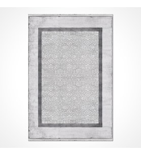 Gri Halı Klasik Çiçek Desenli Modern Salon Halısı 3D Kabartmalı Polyester Viskon Dokulu