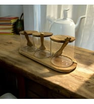 Home MİEN Premium 3'lü Kendinden Kaşıklı Yuvarlak Bambu Kapaklı Cam Baharatlık