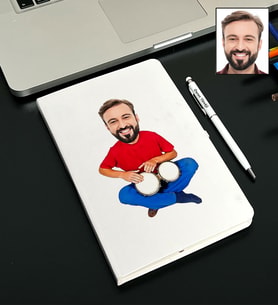 Kişiye Özel Darbuka Tasarımlı Karikatürlü Beyaz Defter Kalem Seti 108