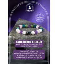 Balık Burcu Bileklik Ametist, Ay Taşı, Mavi Apatit, Pembe Kuvars, Yeşim