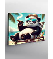 Kanvas Tablo Sahilde Puro İçen Panda