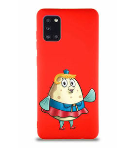 Samsung Galaxy A31 Soft Premier Kapak Bayan Puff Tasarımlı Silikon Kılıf - Kırmızı (Şeffaf)
