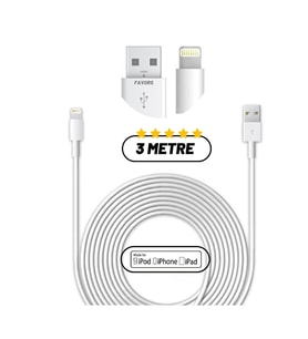 Qasul 3 Metre Iphone Lightning Data Şarj Kablosu Apple Iphone Uyumlu Şarj Kablosu
