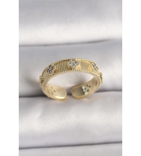 Pirinç Gold Renk Zirkon Taşlı Yonca İşlemeli Ayarlanabilir Yüzük (Karışık)
