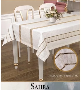 Polyester Ajurlu Keten Masa Örtüsü Tablecloth 160x220 cm Dantelli Yemek Masası Örtüsü Sahra Model Kapiçino