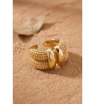Granül Dokulu Çift Sıra Ayarlanabilir Gold Renk Yüzük