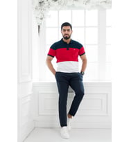 Paul Martin Polo Yaka %100 Pamuk Büyük Parça Desenli Regular Fit T-shirt (Kırmızı)