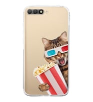 PrintiFy Huawei Y6 2018 ile Uyumlu Kedi 1 Kamera Korumalı Şeffaf Kılıf