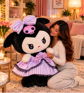 LAYNEAR 70 CM Büyük Boy Mor Elbiseli Kuromi Peluş Karakter Oyuncak